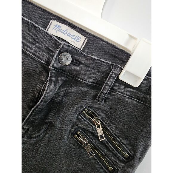 Madewell Skinny Skinny Jeans Dark Wash Sz 27 Biker Moto Zipper Bold Punk Baddie - Picture 5 of 13